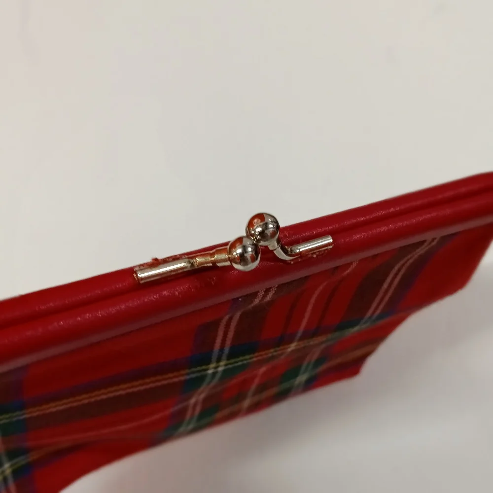 Mundi Vintage Red Plaid Clasp Pouch